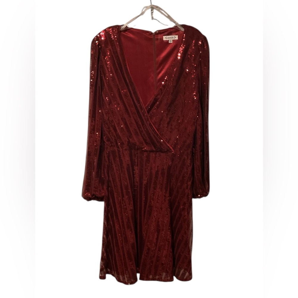 NWOT Nanette Lepore Red Sequin Wrap Dress Wedding Prom Christmas Party sz 14